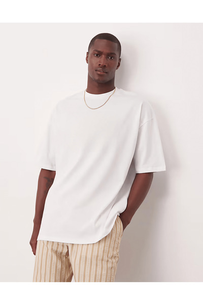 ELNOYA تي شيرت كاجوال من القطن الأبيض كبير الحجم عالي الجودة برقبة دائرية للج...