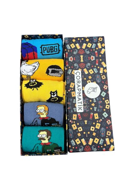 çorapmatik 5'li PUBG ve Süpermen Desenli Unisex %100 Pamuk Desenli Soket Çora...