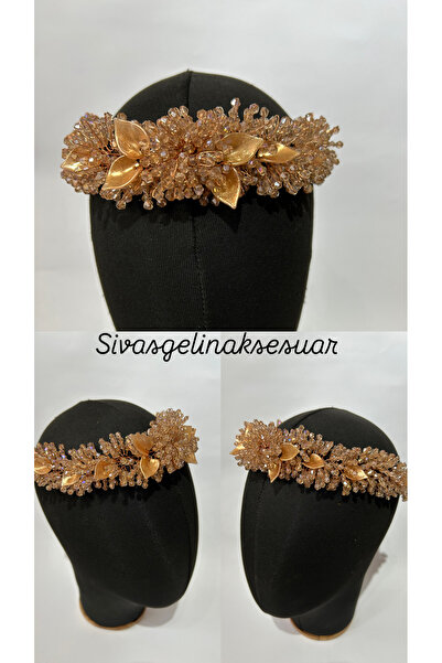 Store إكسسوار شعر العروس من إسفنج اللؤلؤ والنحاس اللون تاج الزفاف