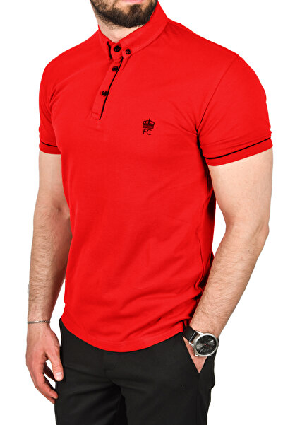 DeepSEA Ανδρικό κόκκινο μπλουζάκι με λεπτή εφαρμογή από βαμβακερό ύφασμα πικέ με γιακά πόλο που αναπνέει χωρίς κάμψη