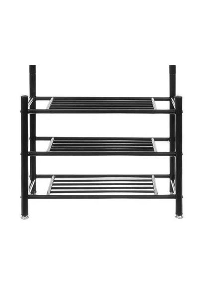 JollyMag Coat Rack with 3 Shoe Shelves, 9 Double Hooks, Metal, Black, 65 x 29 x 192 cm