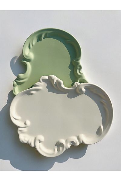 Minic Store Double Handmade Vintage Decorative Stone Tray – Jewelry Plate - Green & White