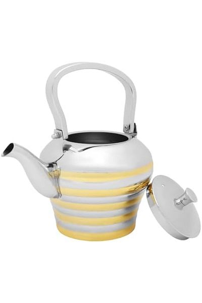 cc bin shihon Premium Stainless Steel Teapot 2.0L Silver and Gold with Rings Design Heat Insulated for Hospitality
