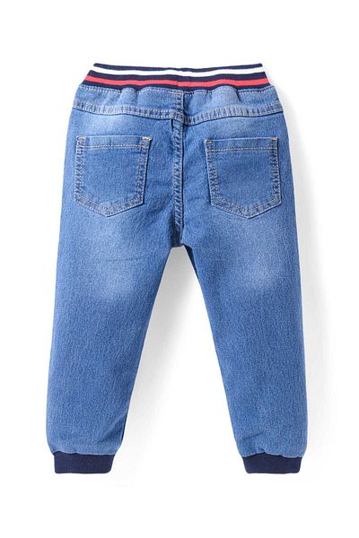 Babyhug Washed Denim Jeans With Stretch & Text Embroidery - Light Blue