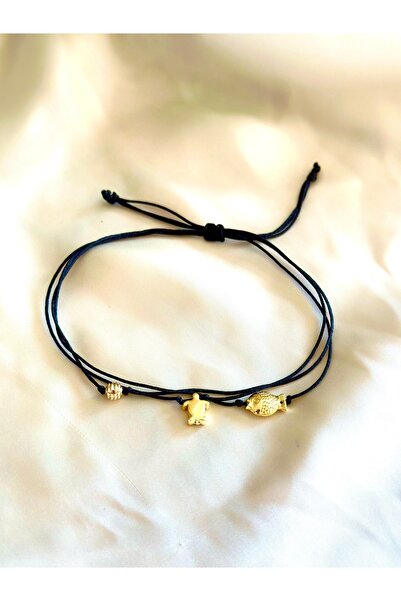 Femenino Siyah İpli Gold Figürlü Ayarlanabilir Üçlü Halhal