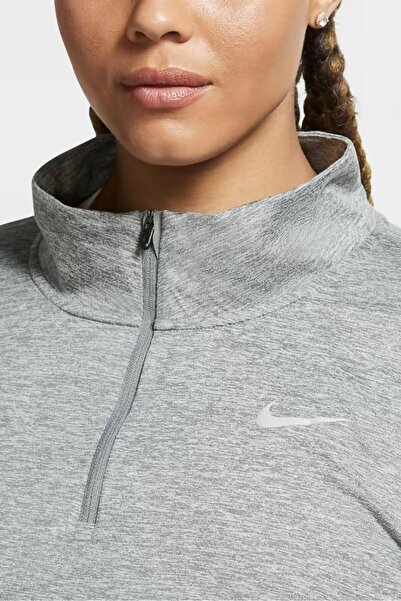 Nike Dri-Fit Element Çeyrek Fermuar Kadın Gri Uzun Kollu T-shirt