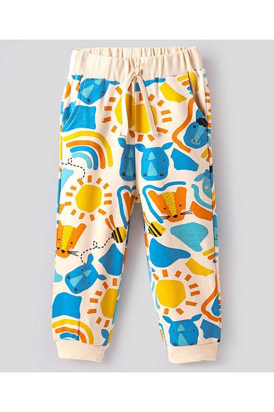 Bonfino 100% Cotton All Over Printed Jogger - Off White