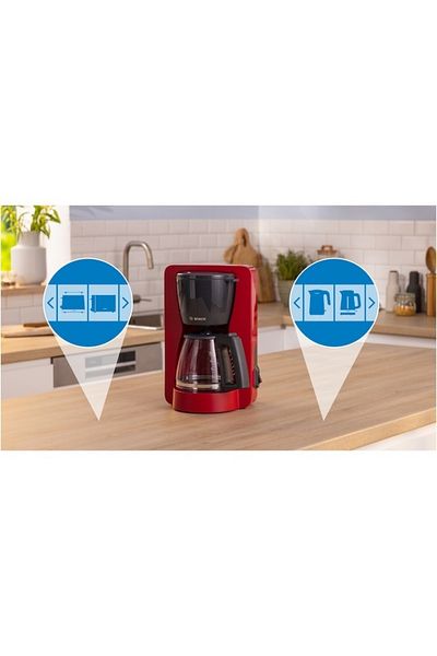 Bosch My Moment TKA2M114 coffee maker, 1.37 l, glass cup, anti-drip system, Red