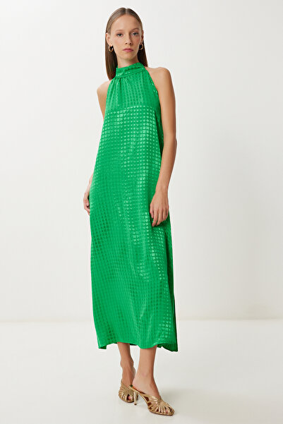 Lovelyİstanbul Φόρεμα με σχέδιο σατέν επιφάνειας LFG0107 ΠΡΑΣΙΝΟ
