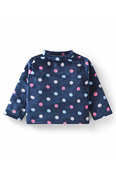 Babyhug Velour Polka Dots Printed Winter Pajama Set - Navy Blue