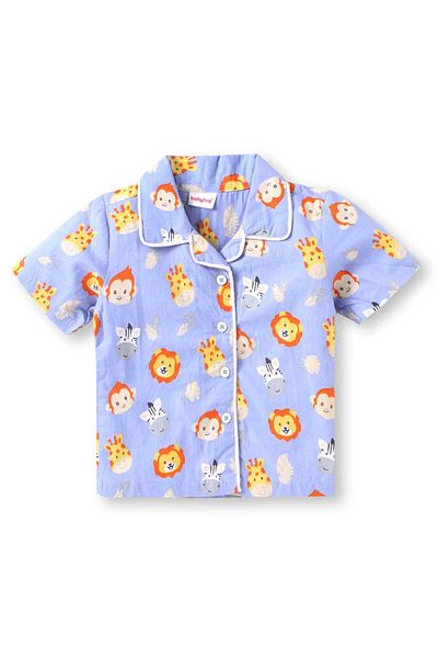 Babyhug Animal Printed Pyjama Set - Light Blue