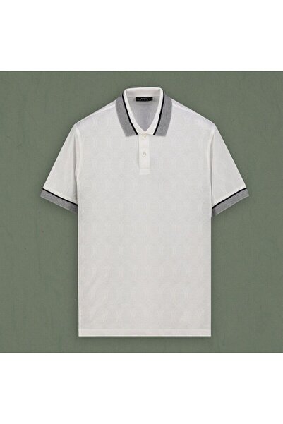 Sarar Polo Yaka Desenli Pamuklu Beyaz Tişört PREMIUM-Beyaz - XL