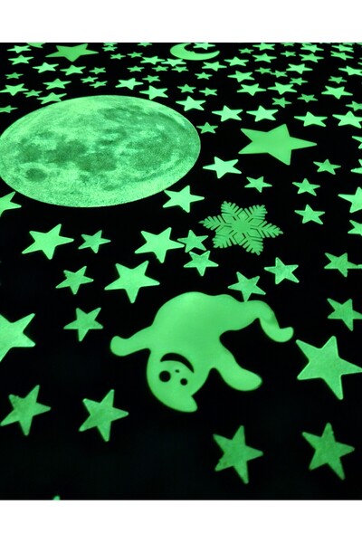 mertyavm Fosforlu Yıldız Seti Dünya ve 200 Ad. Karanlıkta Parlayan Yıldız Büyük Figürler Çocuk Odası Süsü