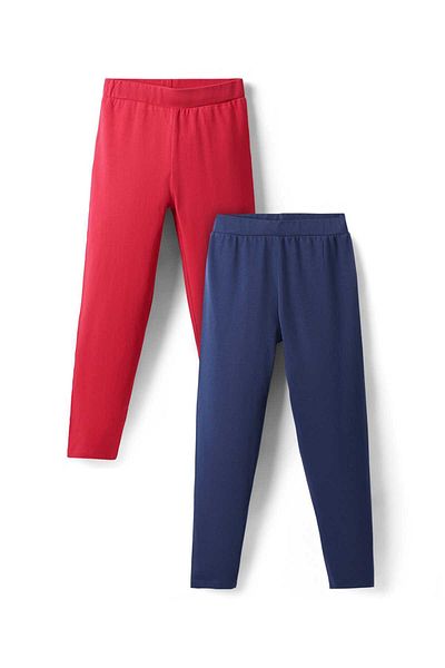 Pine kids Pine Kids Cotton Lycra Knit Full Length Solid Leggings Pack of 2 - Navy Blue & Red