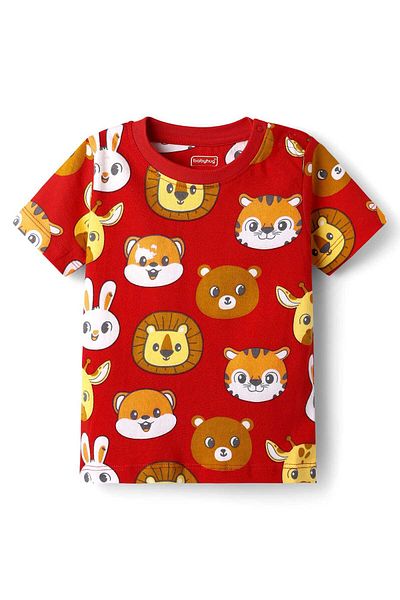 Babyhug Pyjama Set with Animal Print - Red