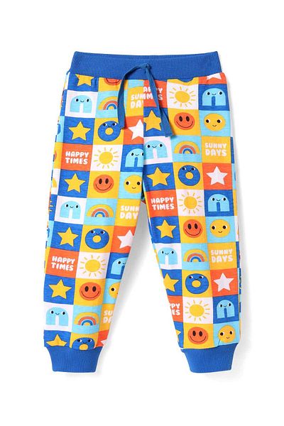 Babyhug Single Jersey Knit Full Length Printed Lounge Pants, Pack of 2 - Orange & Blue