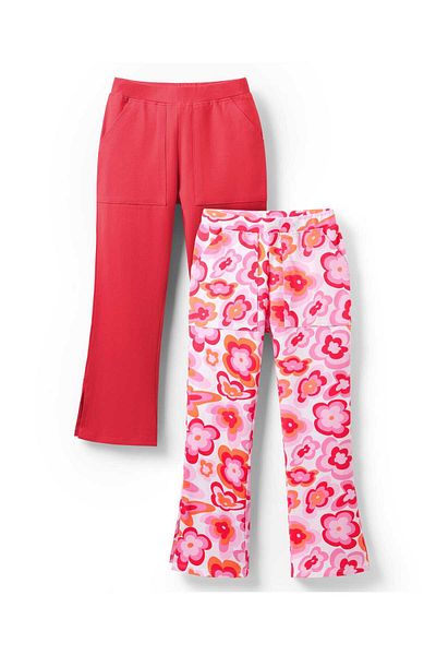 Honeyhap Premium Cotton Knit Full Length Floral Leggings Pack Of 2-High Risk Red Bright White Pink