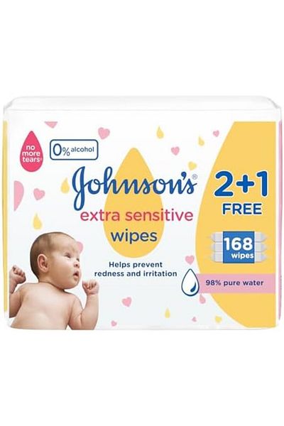 Johnson's Baby Wipes by for Very Sensitive Skin, 98% Pure Water, 56 Wipes, 3 Pack