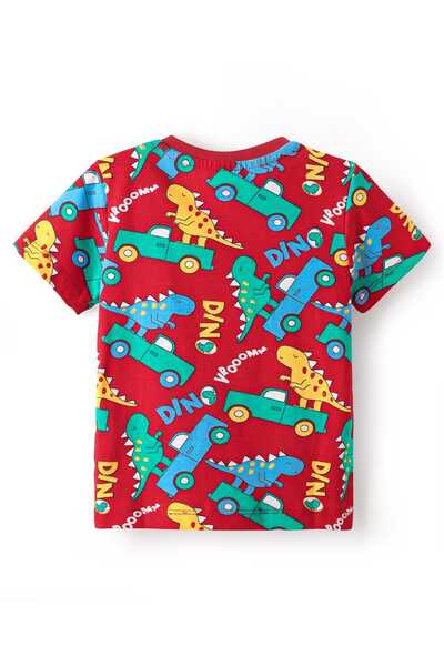 Babyhug Night Suit With Dino Print - Red