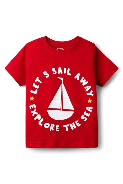Babyhug Cotton Lets Sail Away Half Sleeves Night Suit with Nautical Theme Print - Red