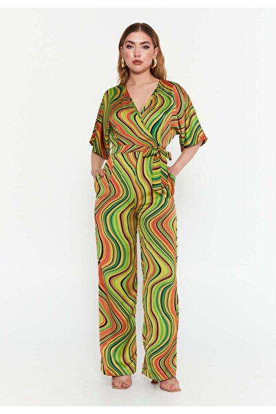 BSL Store YEŞİL KRUVAZE YAKALI DESENLİ TULUM