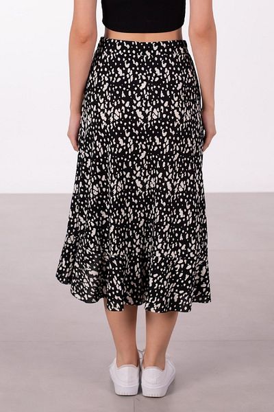OIL PARK Patterned Midi Skirt with Elastic Waist and Ruffles at the Hem