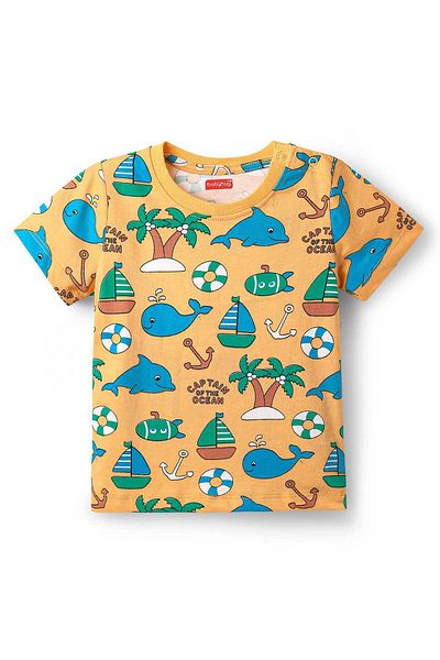 Babyhug Cotton Half Sleeves Night Suit with Nautical Theme Print - Peach