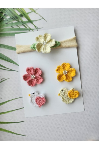 Hand Mother's Since 2024 Newborn Baby Hair Clip and Bandana Handmade 5-Piece ...