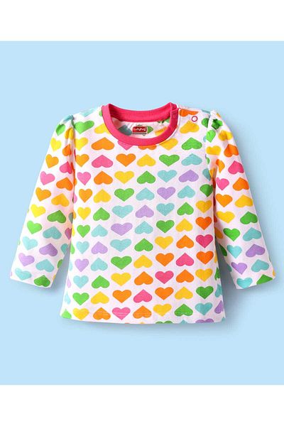 Babyhug Cotton Full Sleeves Night Suit with All Over Hearts Print - Multicolor