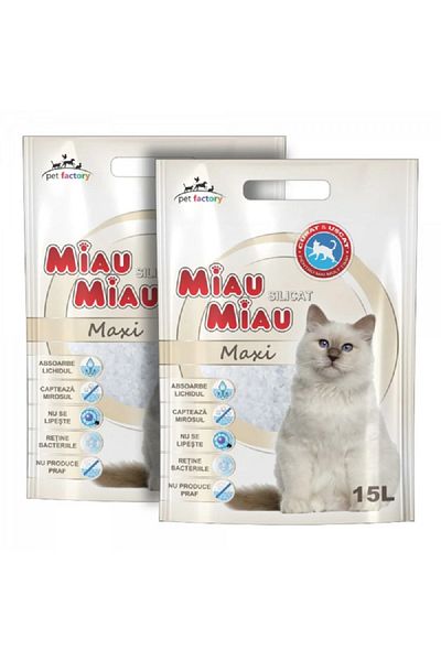 MIAU MIAU Pack of 2 x Hygienic cat litter Miau-Miau, Silicate, 15 L