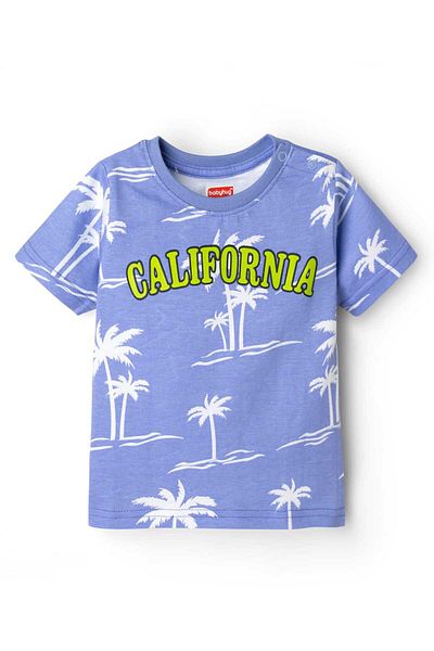 Babyhug Cotton Knit Half Sleeves Night Suit With Tropical Theme Print - Lavender