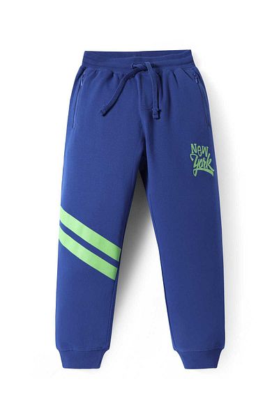 Pine kids Knit Full Length Lounge Pants with Text Print & Stripes - Navy Blue
