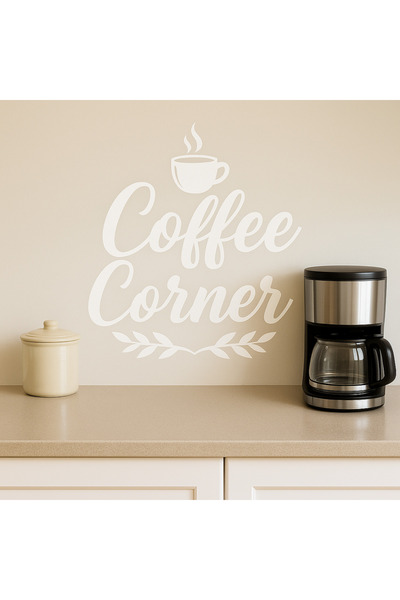 erdes Autocolant de perete pentru colțul cafelei - Scriere din folie albă și neagră (30x30 cm) |   Autocolant decorativ pentru colțul de cafea