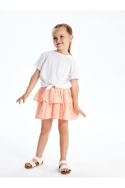 LC Waikiki Pink Elastic Waist Pleated Girl's Shorts Skirt