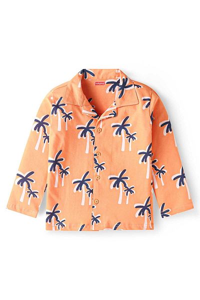 Babyhug Cotton Pajama Set with Coconut Tree Prints - Peach