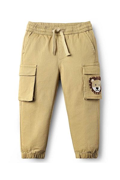 Bonfino Cotton Lycra Cargo Fit Trouser With Pocket Embroidery Details - Beige