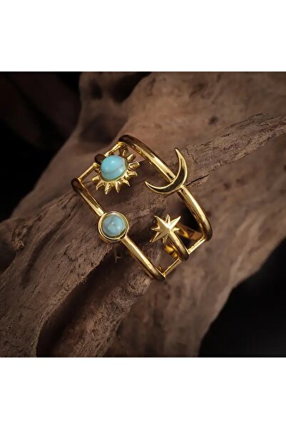 bluecatbijouterie خاتم تركواز كاكامي أنيق قابل للتعديل