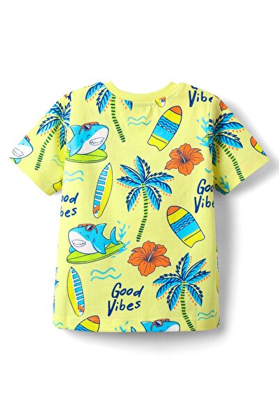 Babyhug Cotton Knit Half Sleeves T-Shirt and Pajama Set With Beach Theme Print - Green