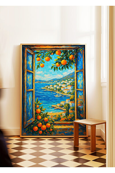 ARTHOUSECOLLECTIVE Landscape Poster - Orange Tree and Sea View - Frameless Po...