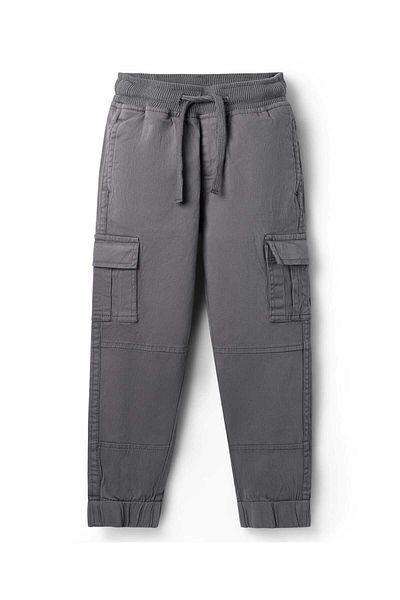 Pine kids Pine Kids Cotton Elastane Woven Full Length Solid Trouser with Cargo Pockets - Grey