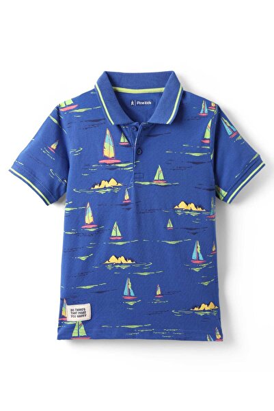 Pine kids تيشيرت بولو بأكمام نصفية من باين كيدز، مصنوع من القطن المحبوك، بطبع...