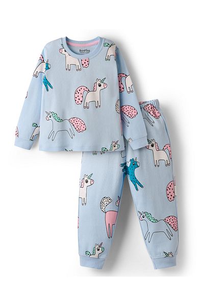 Bonfino Unicorn Printed Pajama Set - Blue
