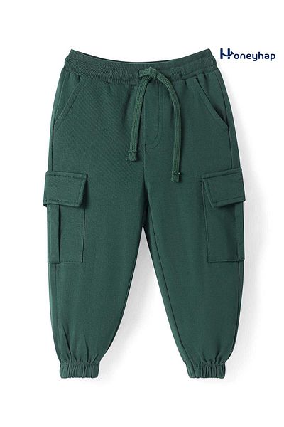 Honeyhap Premium 100% Cotton Knit Full Length Solid Lounge Pant With Bio Finish-Garden Topiary Green