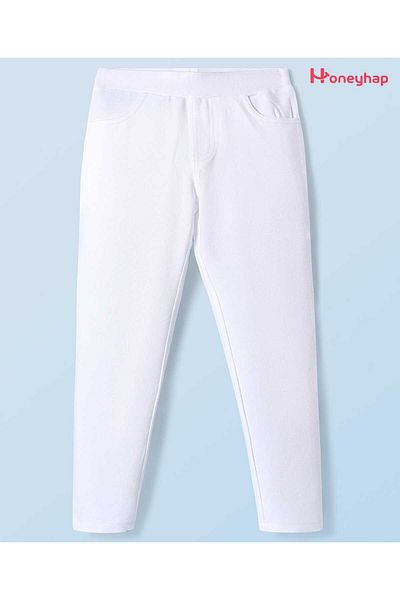 Honeyhap Premium Knit Full Length Solid Jeggings With Bio Finish - Bright White