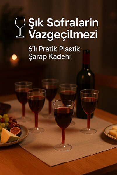 Open Home Concept 6’lı Şeffaf Plastik Şarap Kadehi – Düğün, Parti ve Davet Sunumlarına Uygun Bardak