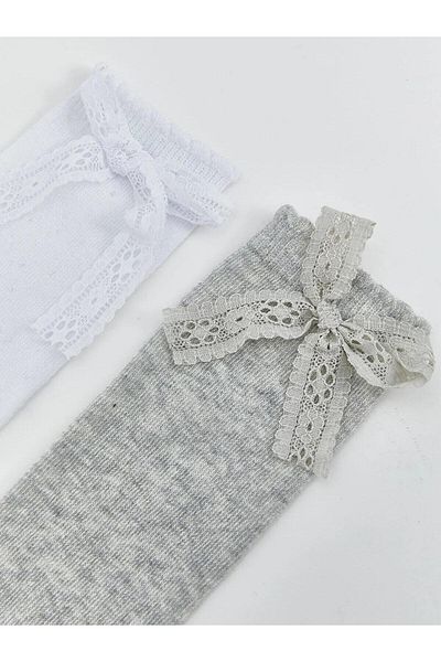 LC Waikiki Lcw Kids Bow Detailed Girls' Knee High Socks 2-Piece (W5)