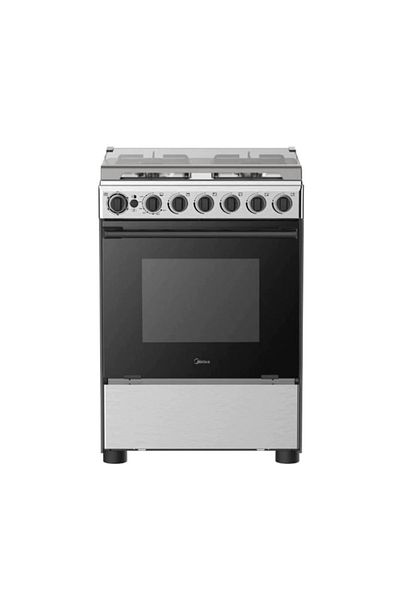 Midea ميديا فرن غاز 4 عين، 60*60 سم، مؤقت، شواية، استيل - 24BMG4G057
