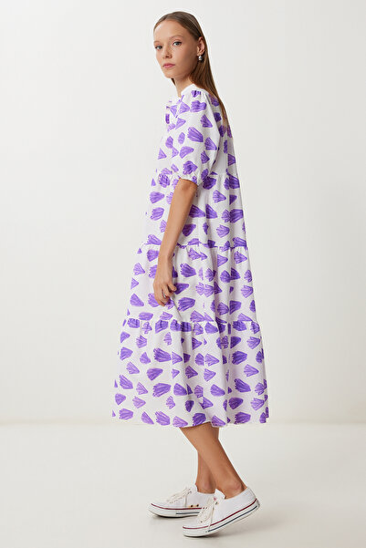 Lovelyİstanbul Καλοκαιρινό υφαντό φόρεμα με μοτίβο LFG0045 ΜΩΒ ΛΕΥΚΟ