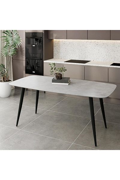 SKY TOUCH طاولة طعام SKY-TOUCH Modern Rock Board مقاس 140×80×75 سم، لوح خشبي متصل بسطح المكتب بثبات، لون أسود