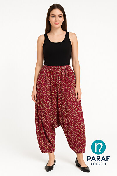 PARAF TEKSTİL Kadın Yukardan Ağlı Rahat Kalıp Köy Şalvarı Muhtelif Renk Desenli